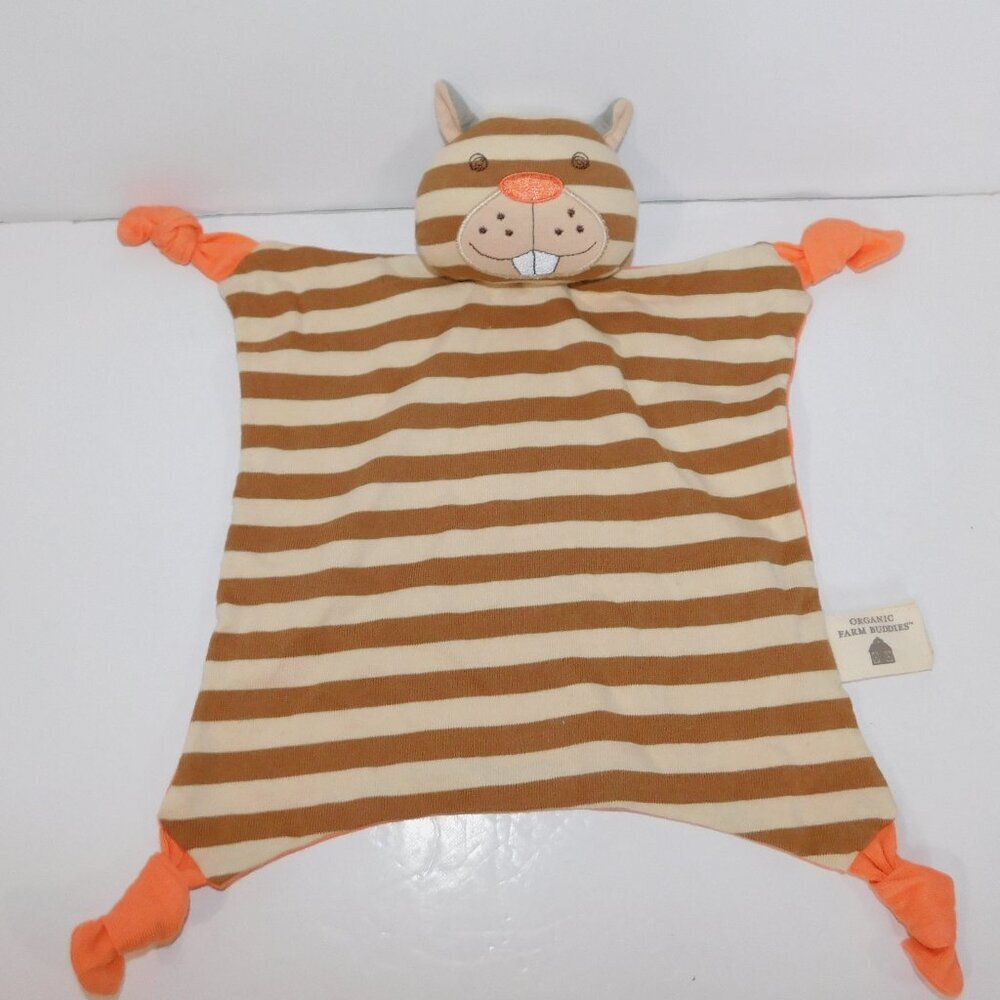 Organic Farm Buddies Buster Beaver Rattle Security blanket Tan Brown Orange